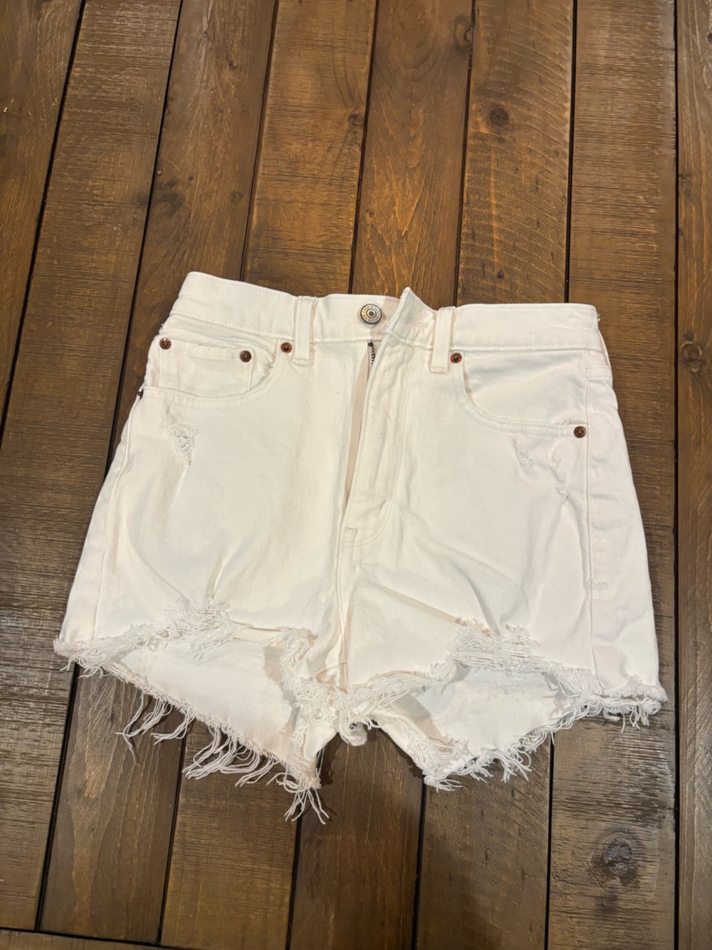 Abercrombie & Fitch Mom Shorts White Frayed Denim Cutoff Shorts